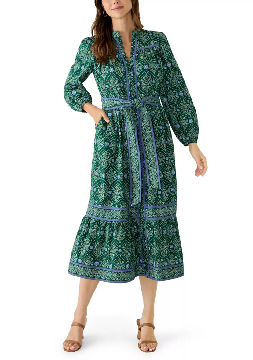 Petite Long Sleeve Midi Tie Belt Dress | Belk