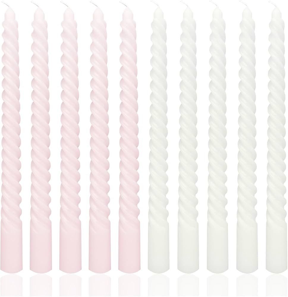 10 Inch White and Pink Spiral Taper Candle Set, 10 Pack Unscented Dripless Candlesticks for Dinne... | Amazon (US)