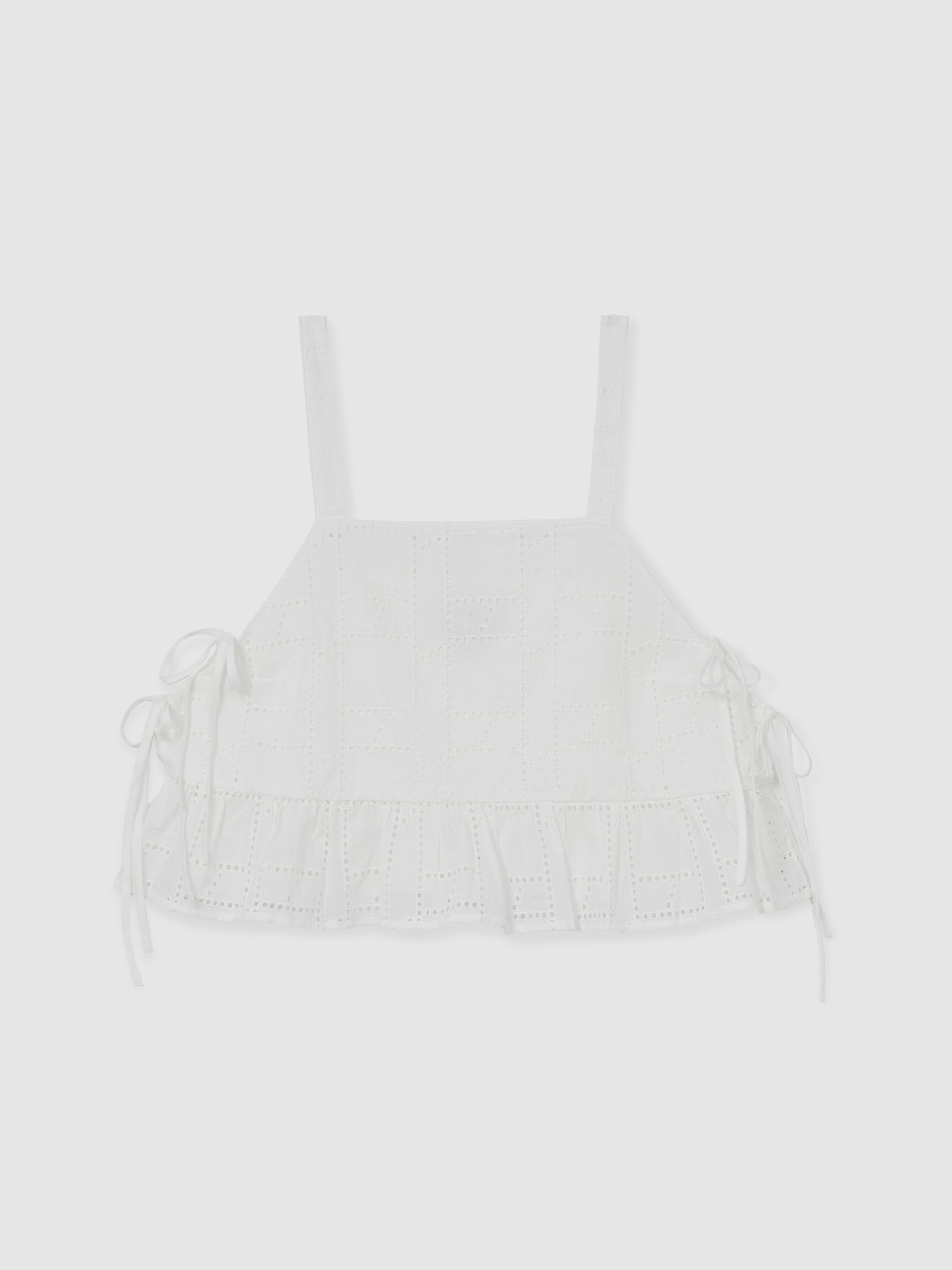 Cotton Broderie Side-Tie Cropped Top in White | Reiss UK