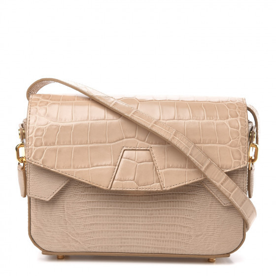 ALEXANDER WANG Crocodile Lizard Embossed Calfskin Tri-Fold Shoulder Bag Almond | Fashionphile
