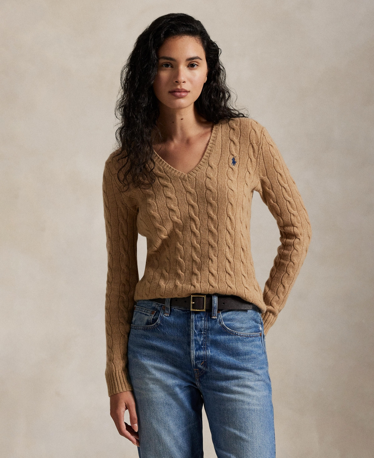 Polo Ralph Lauren Women's Cable-Knit Slim-Fit Sweater - Camel Melange | Macy's