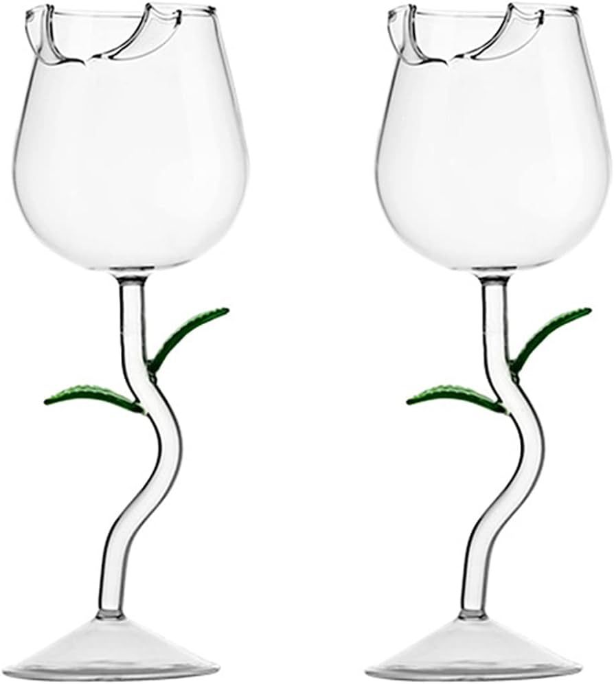 MANMAOHE 5 OZ Creative Rose Flower Wine Glasses Set of 2, Crystal Red Wine Glasses, Rose Flower G... | Amazon (CA)