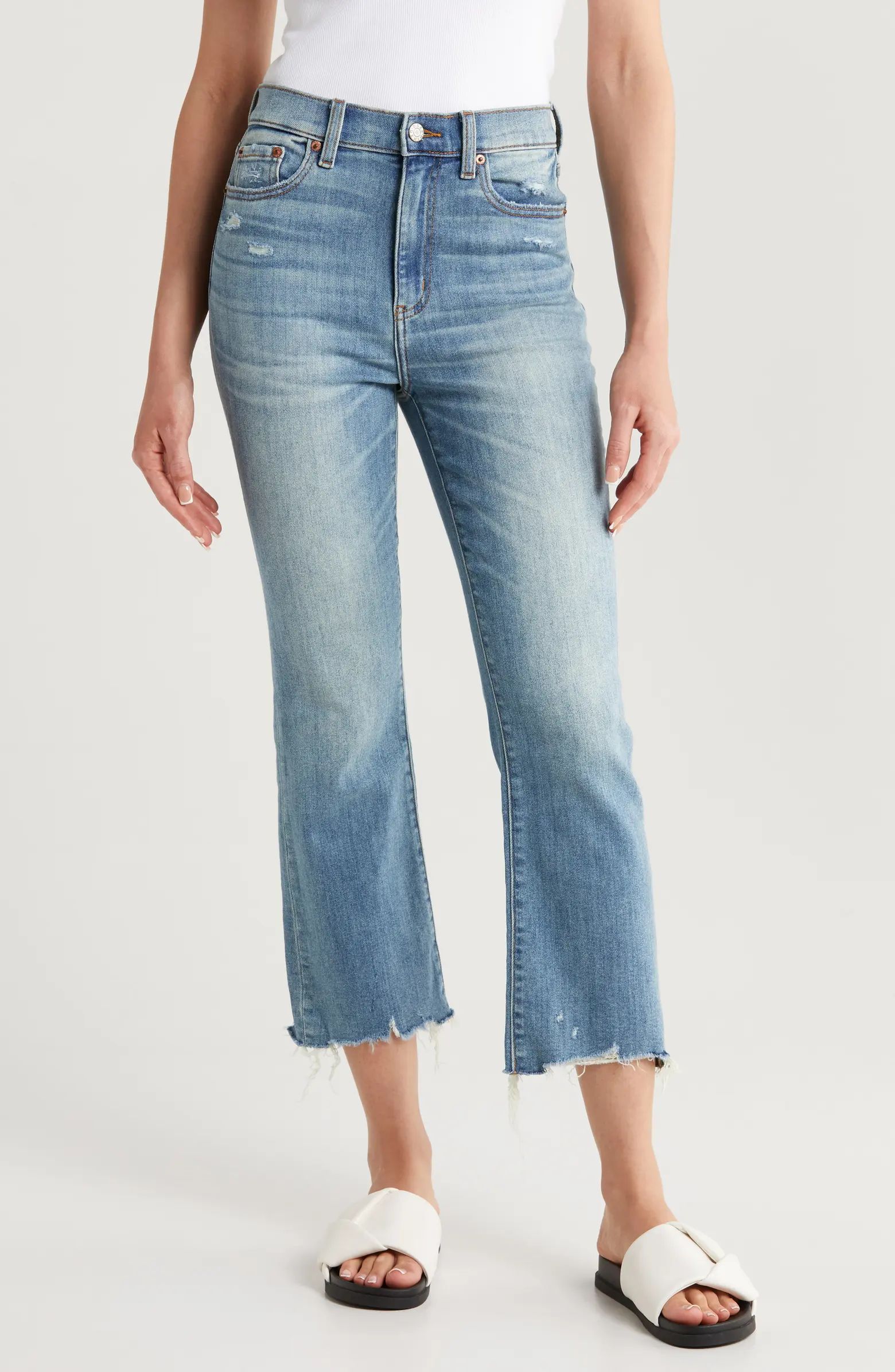 DAZE Shy Girl High Waist Raw Hem Crop Flare Jeans | Nordstrom | Nordstrom