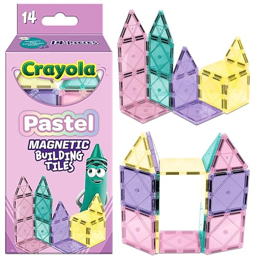CreateOn Crayola Magnetic Tiles, Building Set for Kids, Magnetic Building Toys for Kids, STEM Travel, Easter Basket Gift for Boys and Girls Ages 3+, 14-Piece Set (Pastel) | Amazon (US)