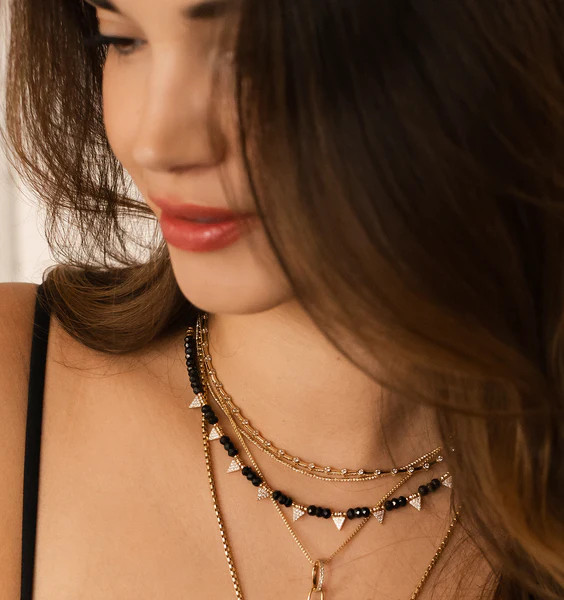 14K GOLD BEADED NECKLACE WITH DIAMOND TRIANGLES – SHAKTI | SHAKTI JEWELRY