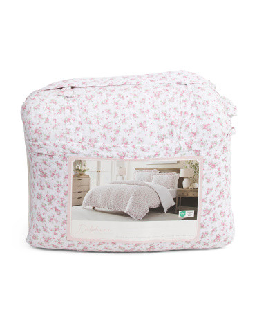 3Pc Pink Floral Cotton Gauze Comforter Set With Ruffle Trim, Cotton/Polyester | TJ Maxx