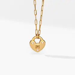Heart Charm Lock Necklace with Diamonds - Gold Vermeil | Oak & Luna (US)