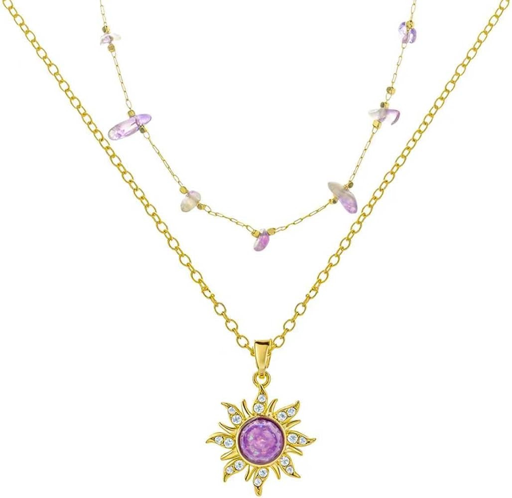MIFYNN Rapunz Sun Necklace for Women Purple Tangled Necklace Gold Sun Choker Healing Crystal Jewe... | Amazon (US)