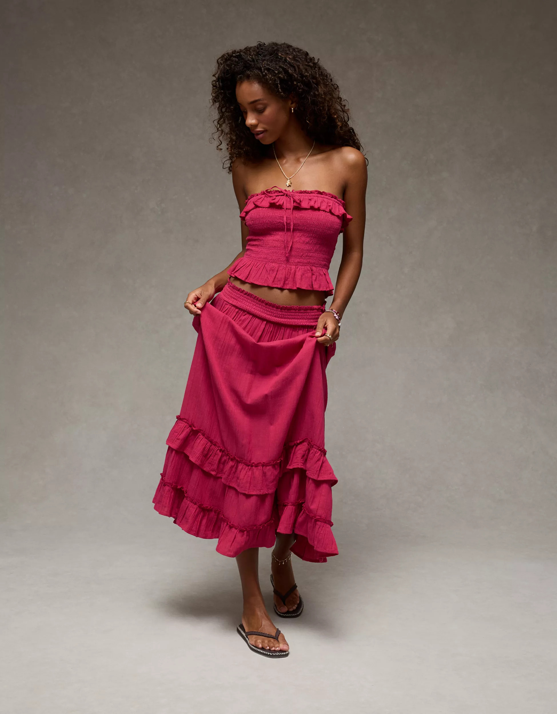 AE Mid-Rise Tiered Ruffle Maxi Skirt | American Eagle Outfitters (US & CA)