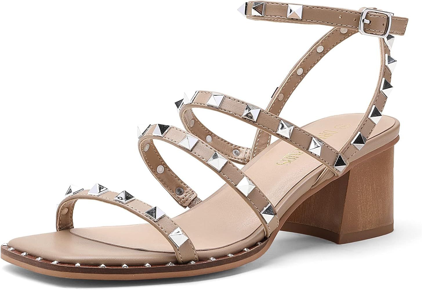 DREAM PAIRS Clear Studded Rhinestone Heels for Women Sexy Chunky Block Square Toe Heels Wedding Shoe | Amazon (US)