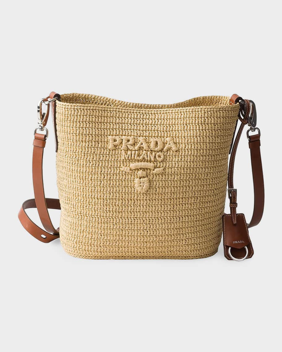 Prada Small Crochet and Leather Bucket Bag | Neiman Marcus