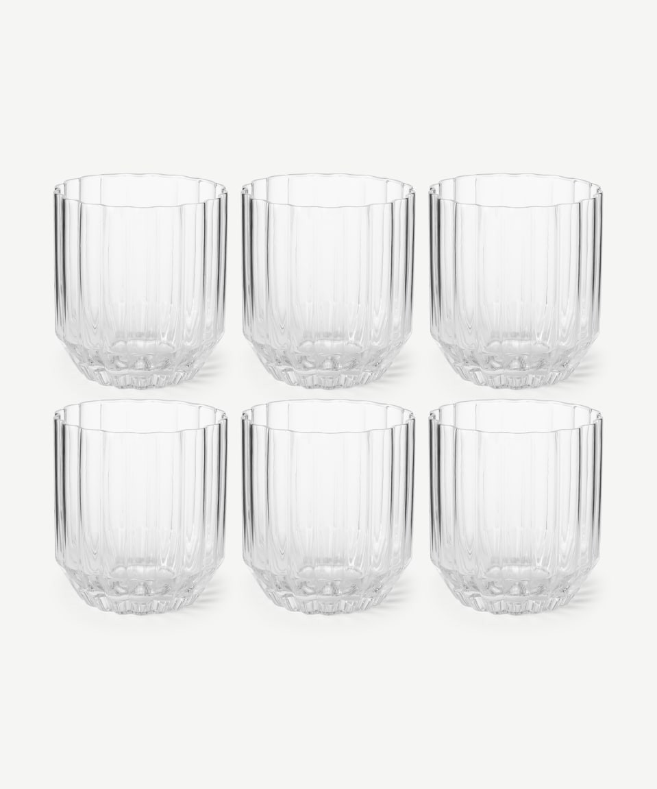 Hollie Set of 6 Ribbed Glass Tumblers, Clear | Made.com UK