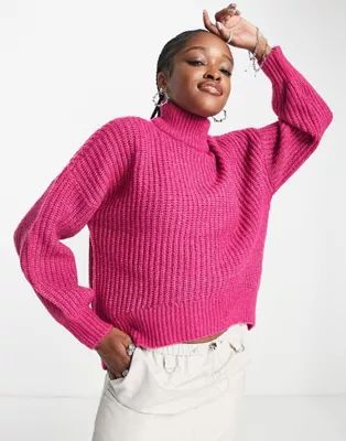 Noisy May ribbed roll neck sweater in pink | ASOS (Global)