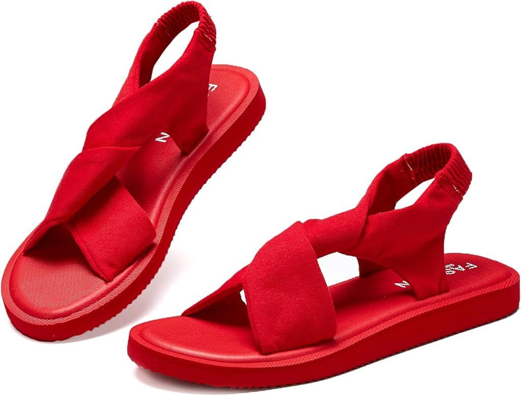 Santiro Womens Flip Flops Comfort Yoga Sling Flat Sandals | Amazon (US)