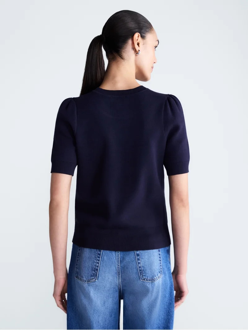 Free Assembly Women's and Women's Plus Crewneck Sweater with Short Puff Sleeves, Sizes XS-4X | Walmart (US)