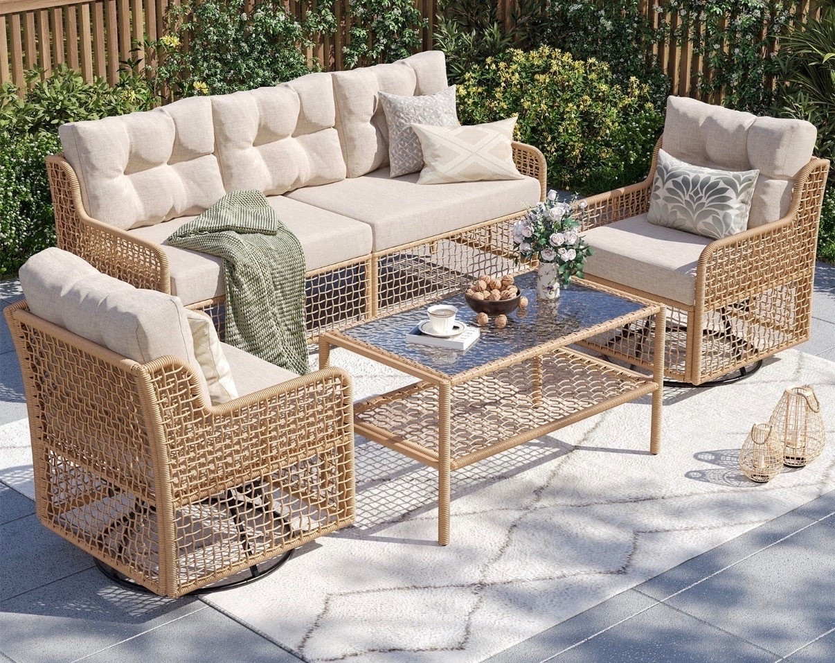 Walmart ELPOSUN 5-Seat Outdoor Patio Furniture Set, Wicker Rattan Outdoor Furniture Set with Swivel Chairs & All-Weather Thickened Cushions for Garden, Porch, Backyard, and Poolside, Beige, home, backyard, summer, lounge

#LTKHome