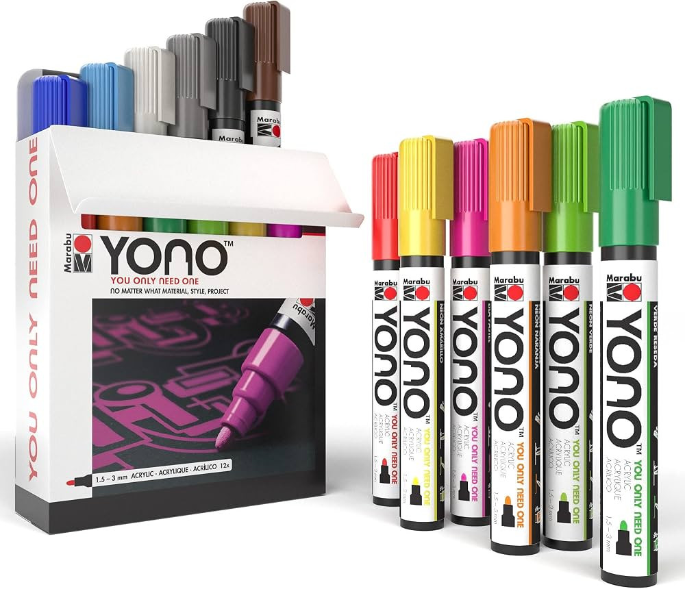 Marabu YONO Acrylic Paint Markers for Canvas - 12 Professional Paint Markers For Rocks, Glass, Le... | Amazon (US)