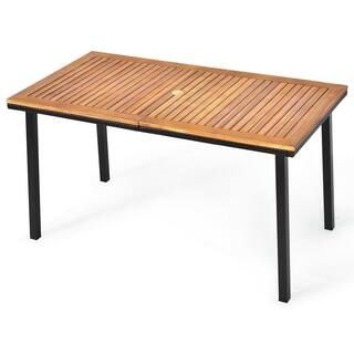 55 in. L Rectangular Wood and Black Steel Outdoor Dining Table | The Home Depot