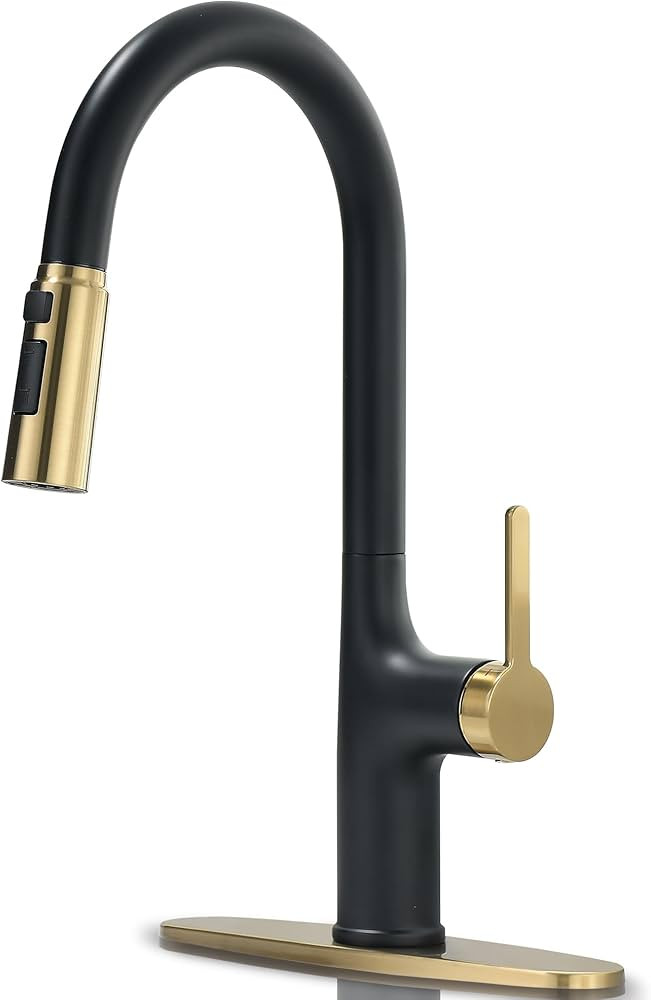 Kitchen Faucets, Black and Gold Kitchen Faucet with Pull Down Sprayer, High Arc Stainless Steel K... | Amazon (US)