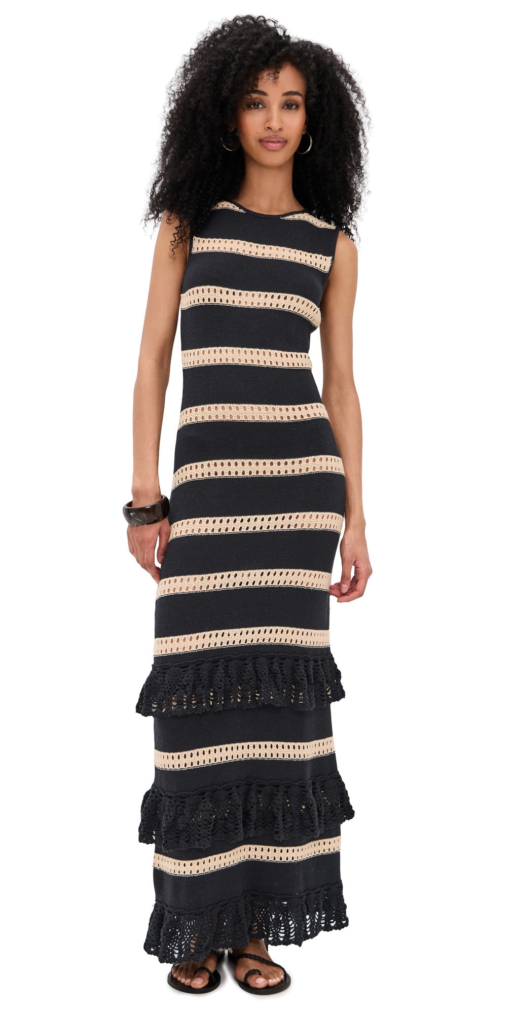 RAILS Ana Ruffle Tiered Dress Black Oat Stripe L | Shopbop