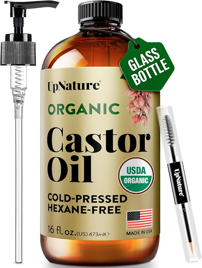 UpNature Organic Castor Oil in Glass Bottle (16 oz) 100% Pure Cold Pressed Unrefined Castor Oil f... | Amazon (US)