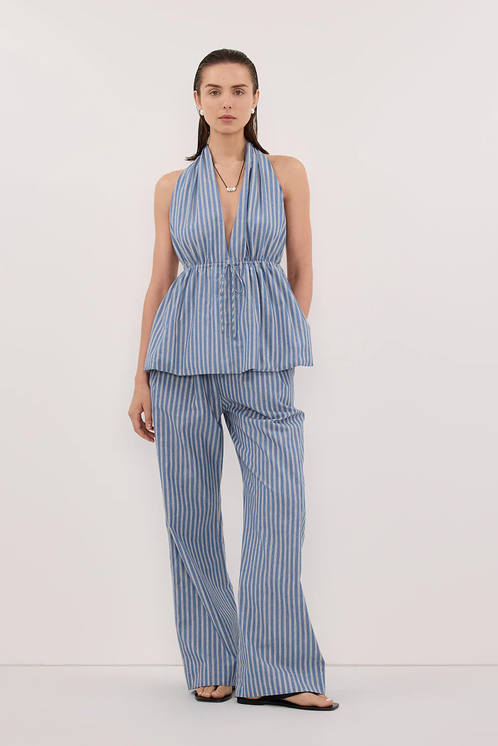 GRACIE BLUE STRIPE DRAWSTRING PANT | DISSH