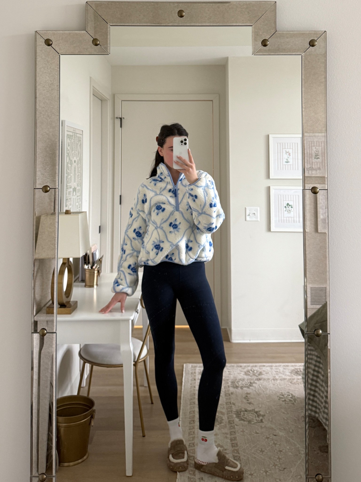 Off to Pilates! Wearing this adorable fleece for under $25! Great for early morning workouts! 