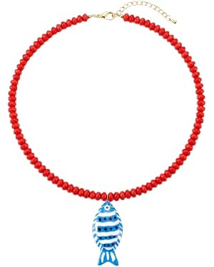 Chunky Beaded Fish Necklace for Women Boho Fish Pendant Necklace Colorful Resin Beaded Necklaces ... | Amazon (US)