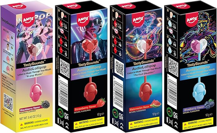 Amos TastySounds Audio Music Lollipop Candy – Singing Music Lollipop Suckers, Sugar-Free, 4-Pac... | Amazon (US)