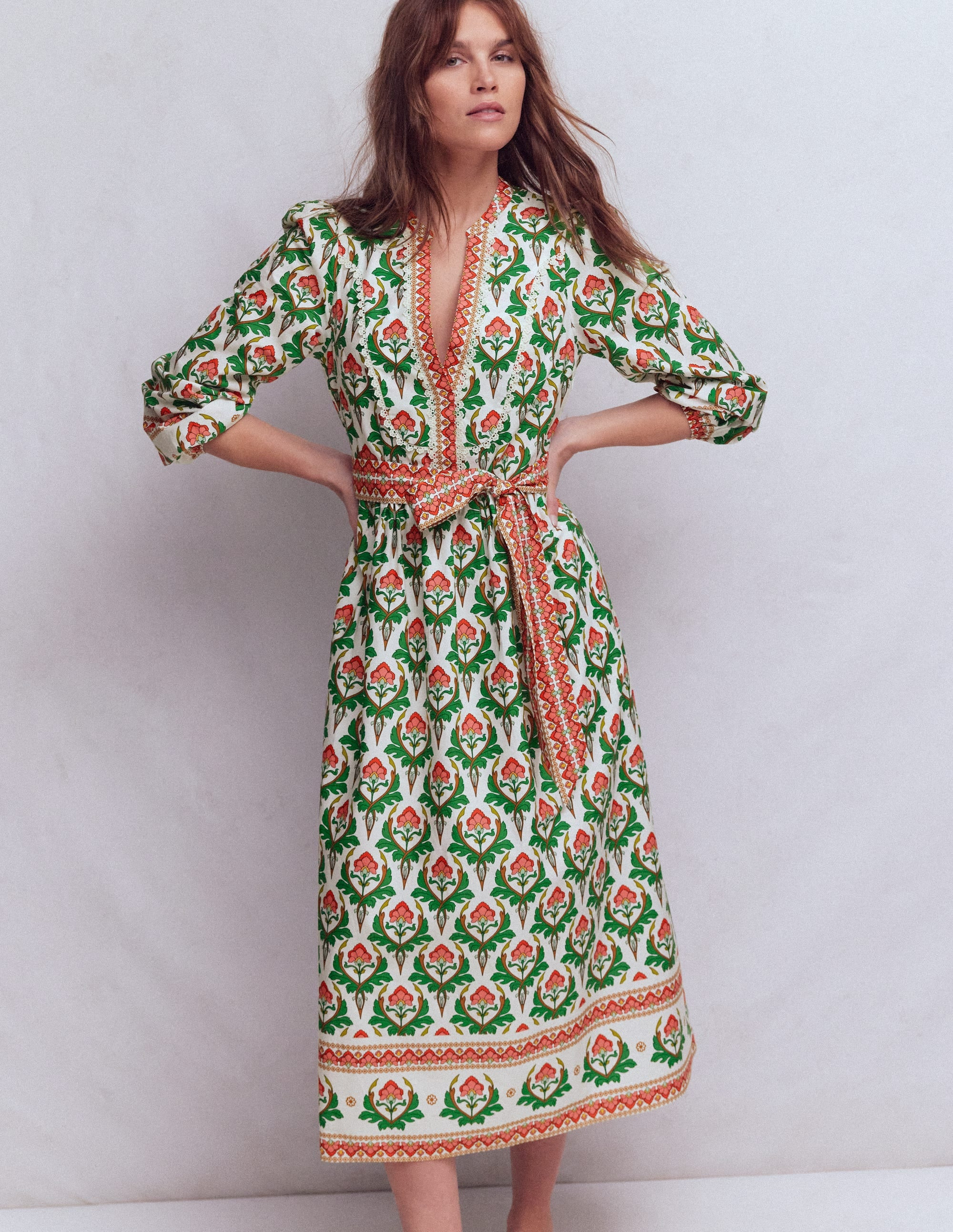 Cary Cotton Midi Dress-Multi, Ornamental Stamp | Boden (US)