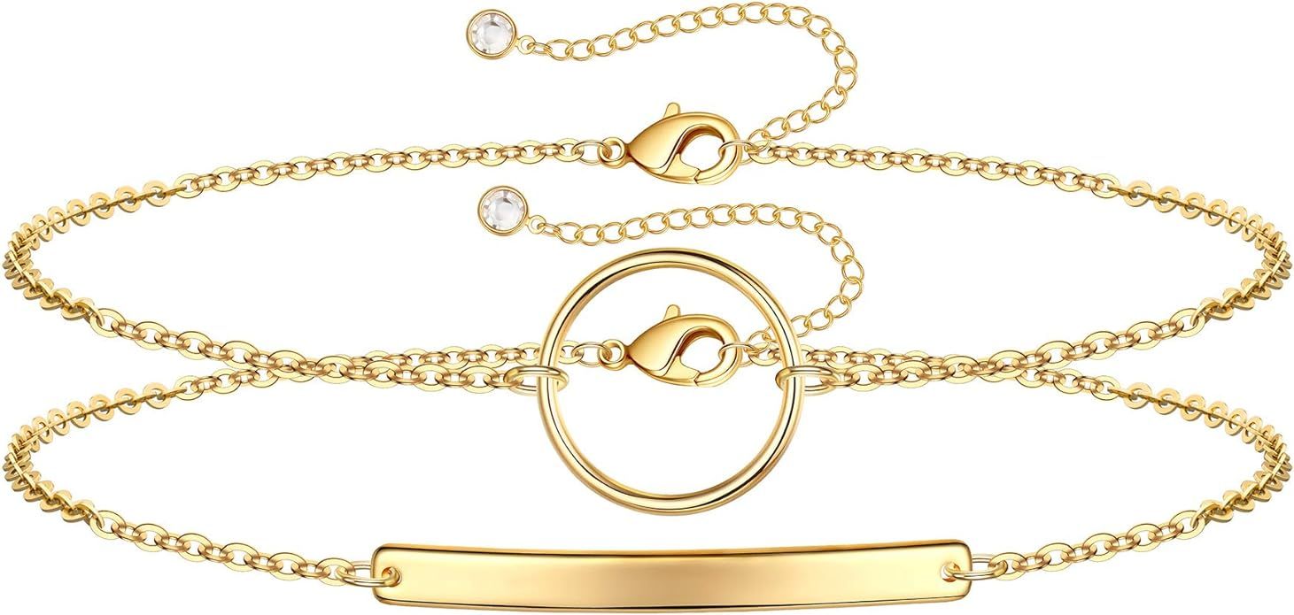Yoosteel Dainty Layered Bracelets for Women, 14K Gold Filled Layering Oval Chain Bracelet Handmad... | Amazon (US)