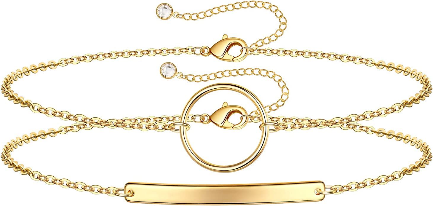 Yoosteel Dainty Layered Bracelets for Women, 14K Gold Filled Layering Oval Chain Bracelet Handmad... | Amazon (US)