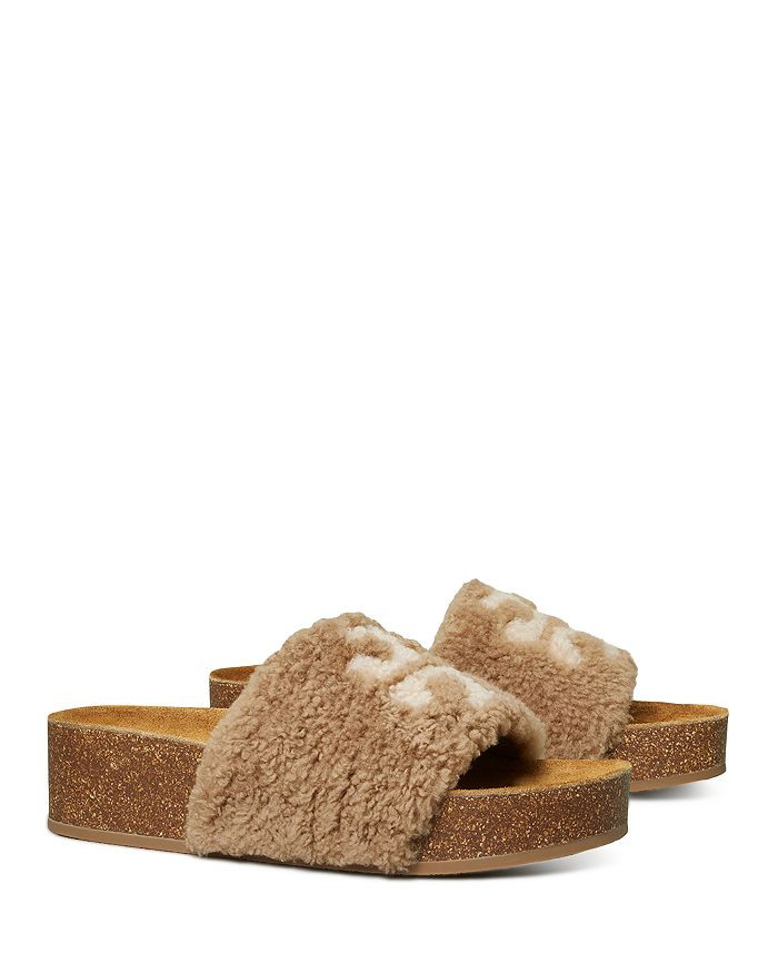 Women's Double T Shearling Flatform Slide Sandals | Bloomingdale's (US)