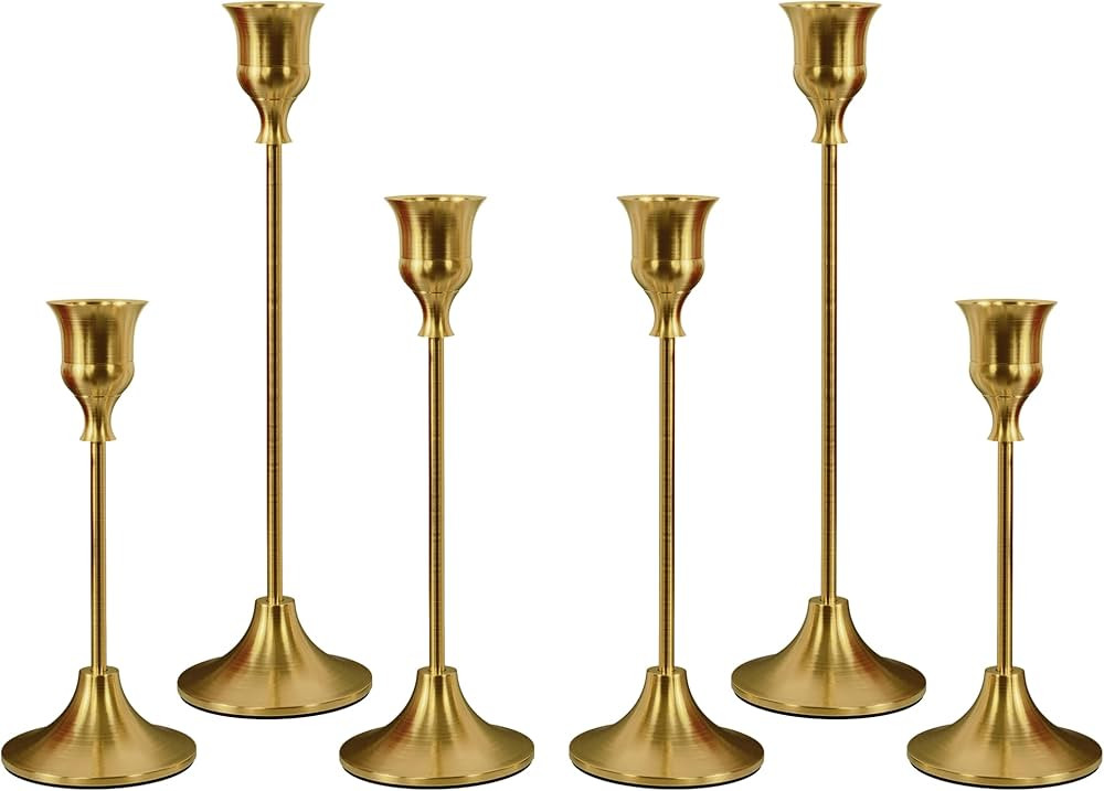 NLBTW Set of 6 Brass Gold Candle Holders for Taper, Vintage Candlestick Holder Decorative Metal C... | Amazon (CA)