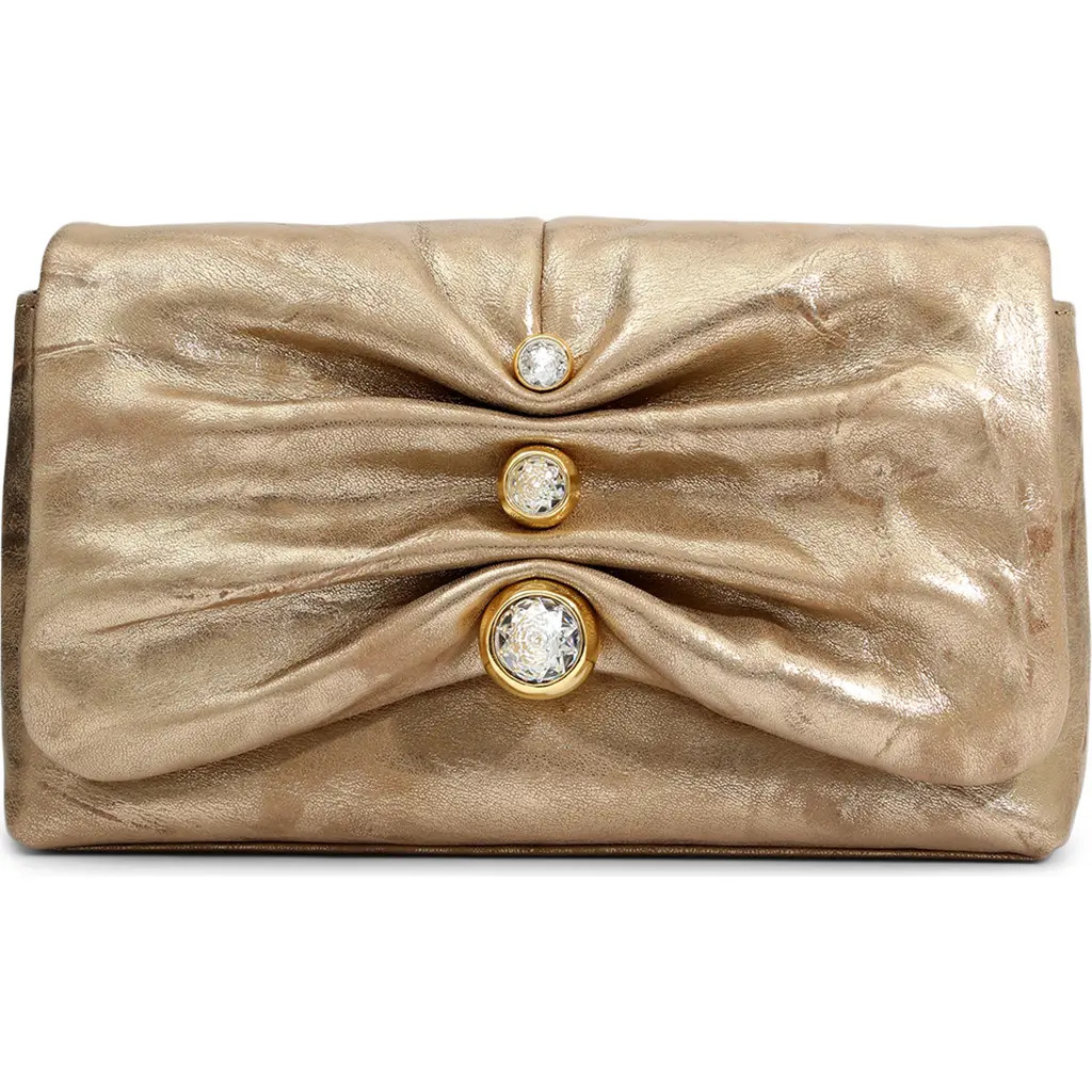 Alexis Bittar Ruched Crystal Molten Leather Clutch in Antique Gold at Nordstrom | Nordstrom