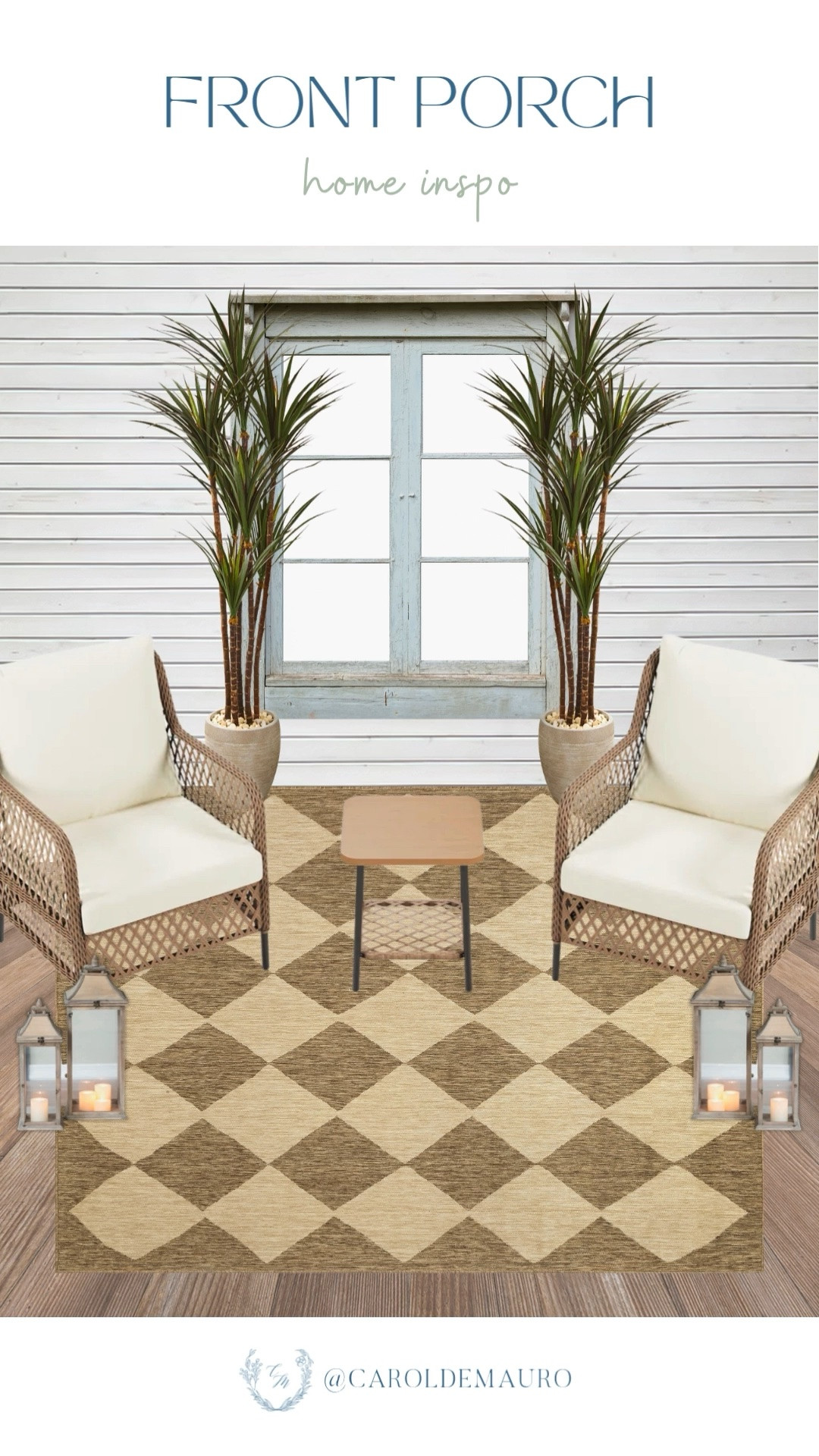 Checkered textures and glowing lanterns turn this front porch into the ultimate evening escape. With cozy wicker seating and towering plants, it’s an outdoor retreat that is as comfortable as it is chic.

outdoor living, patio inspo, front porch design, summer refresh, outdoor furniture, porch decor, home styling, wayfair furniture

#LTKSeasonal #LTKU #LTKHome