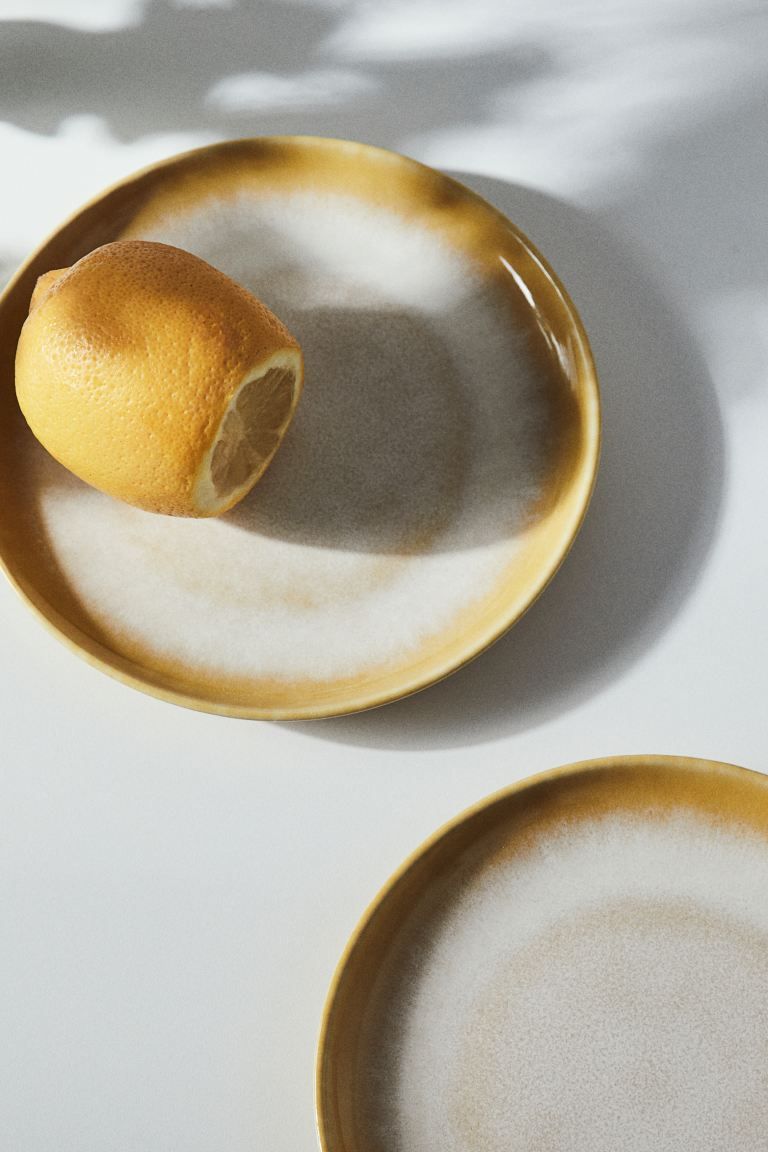 Stoneware Side Plate - Yellow/white - Home All | H&M US | H&M (US + CA)