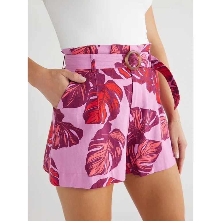 Sofia Jeans Women's and Women's Plus Linen Blend Paperbag Shorts, 4.25" Inseam, Sizes XS-5X | Walmart (US)