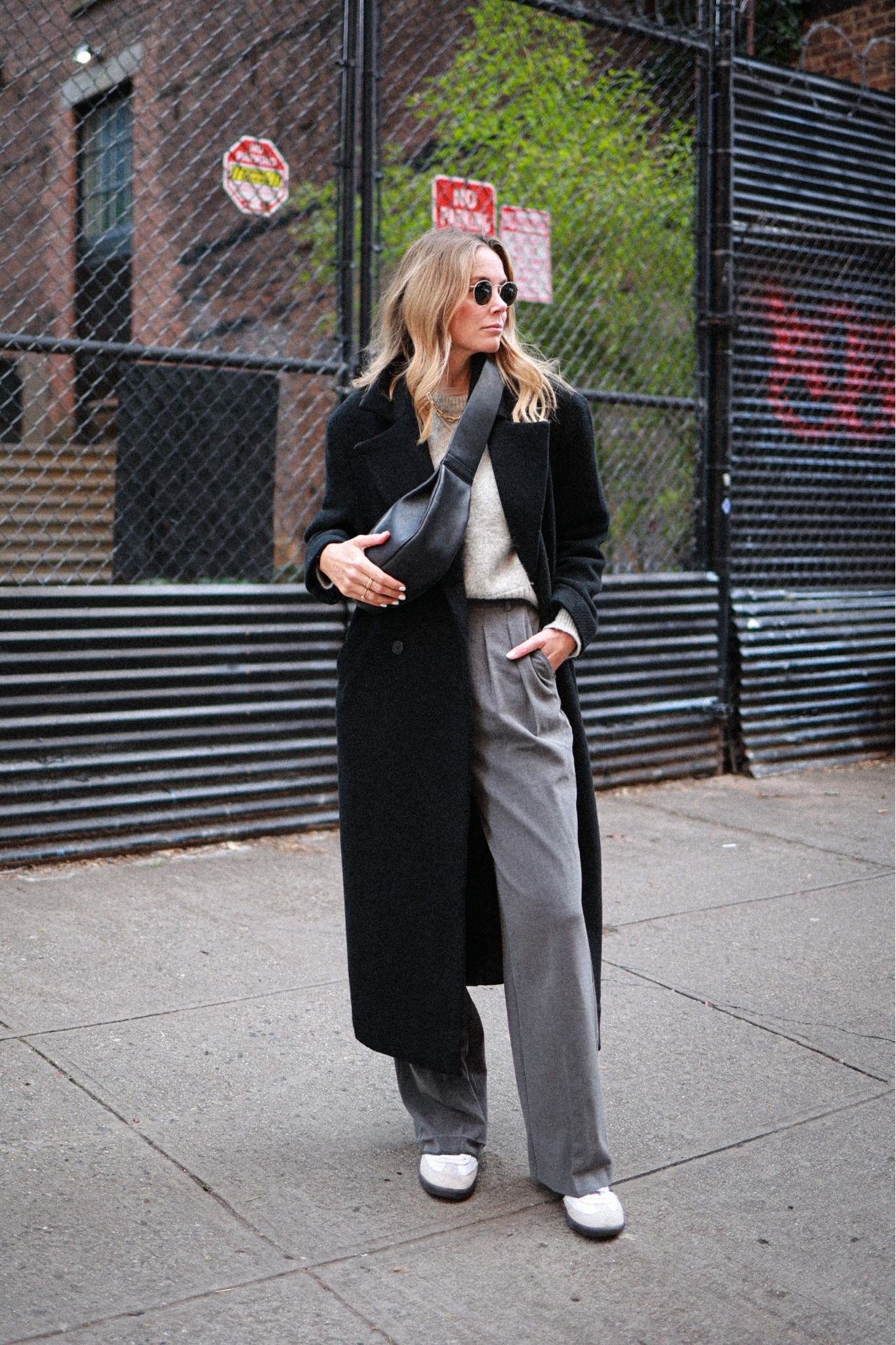 Grey trousers 
Grey jumper 
Black wool coat 
Black oversize coat 
Cross body bag 
Adidas Sambas 
Monochrome outfit 
Minimal outfit 

#LTKSeasonal #LTKstyletip #LTKeurope