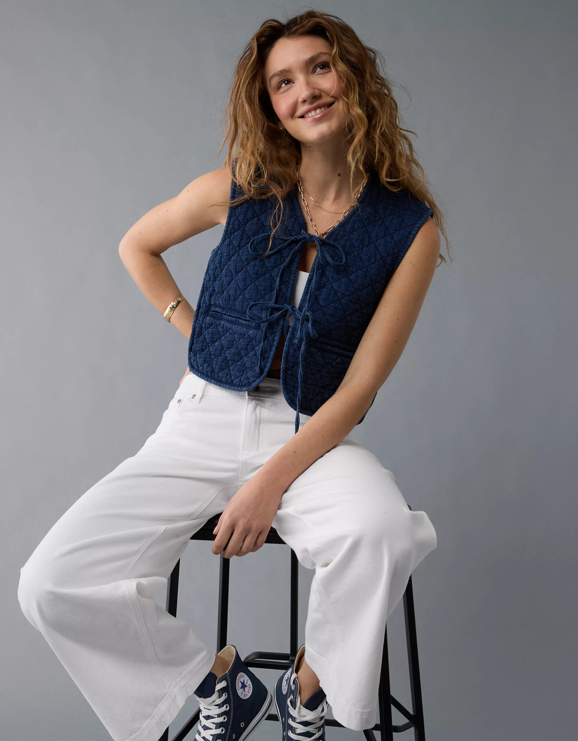 AE Tie Front Quilted Vest | American Eagle Outfitters (US & CA)