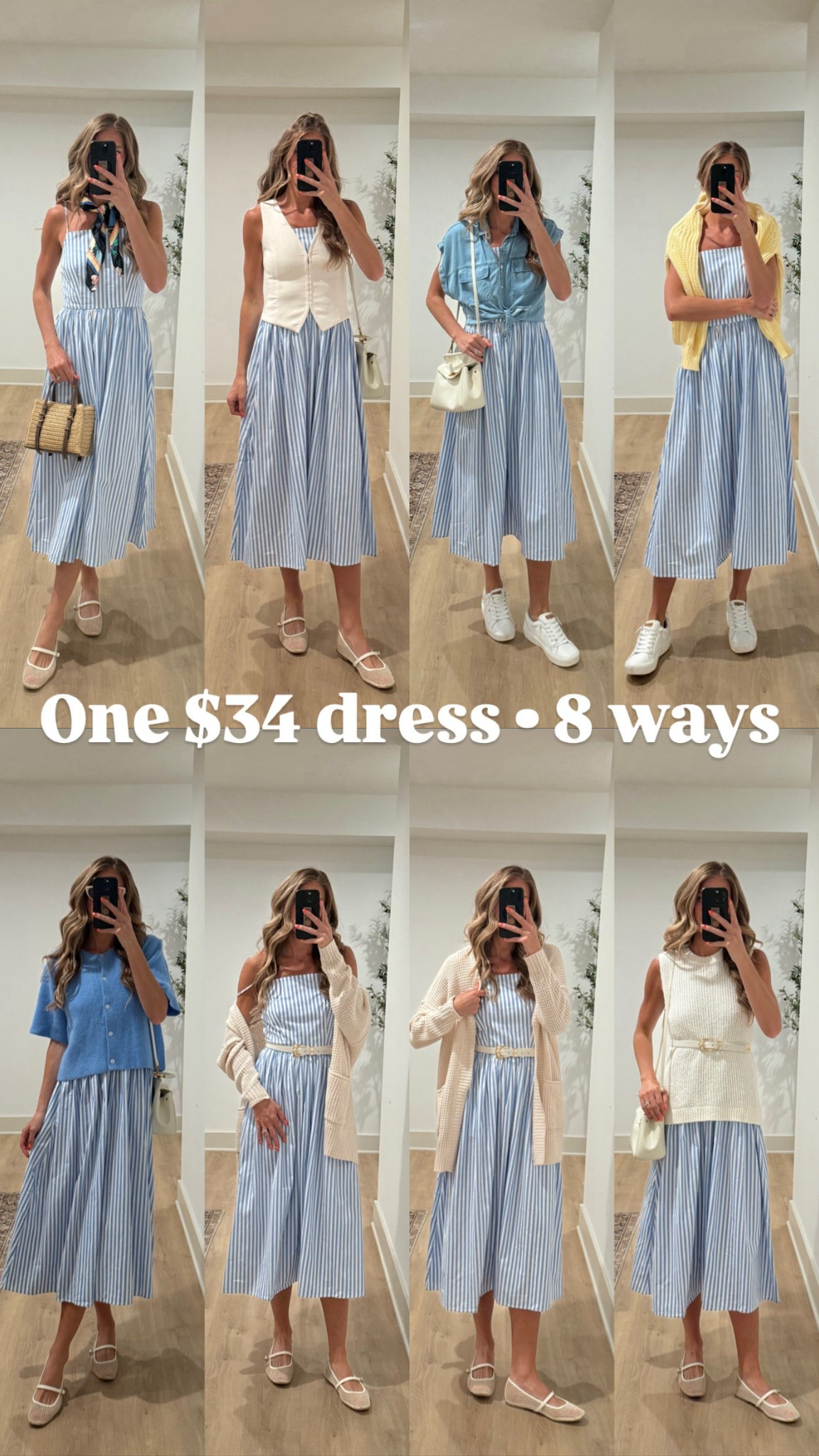 Ways to wear a blue striped dress for summer. I love this one from Walmart. Size down to small 
Size 6 in white vest
Small all cardigans and white knit top 
Sneakers are 20% off with TALLBLONDEBELL (the comfiest ever and arch support)

#LTKSummerEdit #LTKStyleTip #LTKFindsUnder50

#LTKSummerEdit