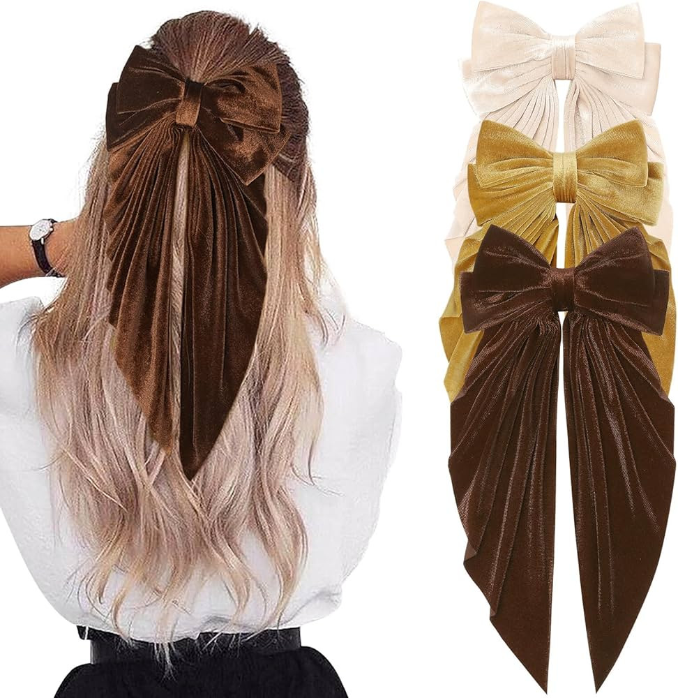 Velvet Hair Bows for Women Girls 3 PCS Hair Ribbon Bow Hair Clips with Long Tails Vintage Hair Ac... | Amazon (US)