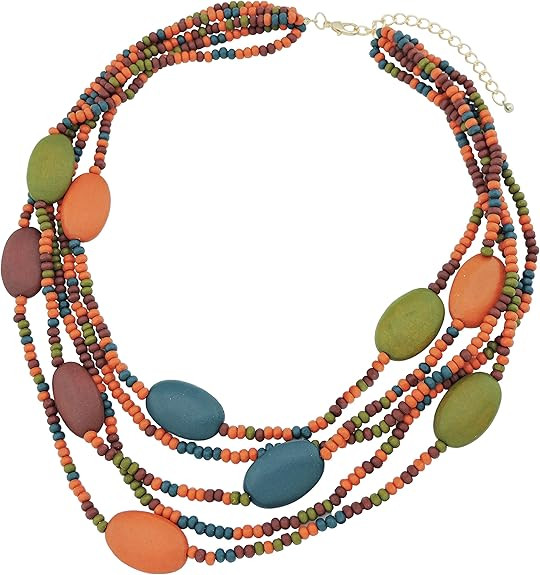 Coiris Multi Color 5 Layers Wood Beads Strand Statement Necklace for Women Chunky Collar (N0019) | Amazon (US)