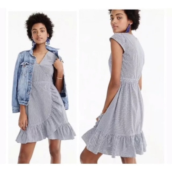 J CREW Faux Wrap Gingham Cotton Poplin Minidress size 10 | Poshmark