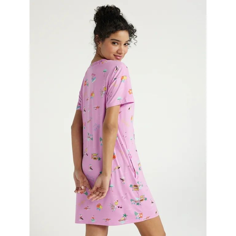 Joyspun Women's Short Sleeve Sleep Shirt with Pockets, Sizes S/M to 2X/3X | Walmart (US)