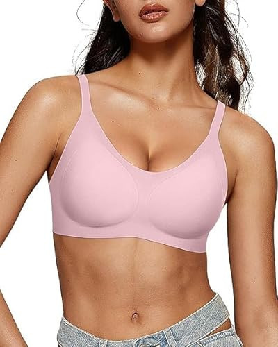 OEAK Womens Wireless Bras Comfortable Push Up Bra Smooth U Neck Bralette Full Coverage Bras Seamless Tshirt Everyday Bras XXL Pink | Amazon (US)