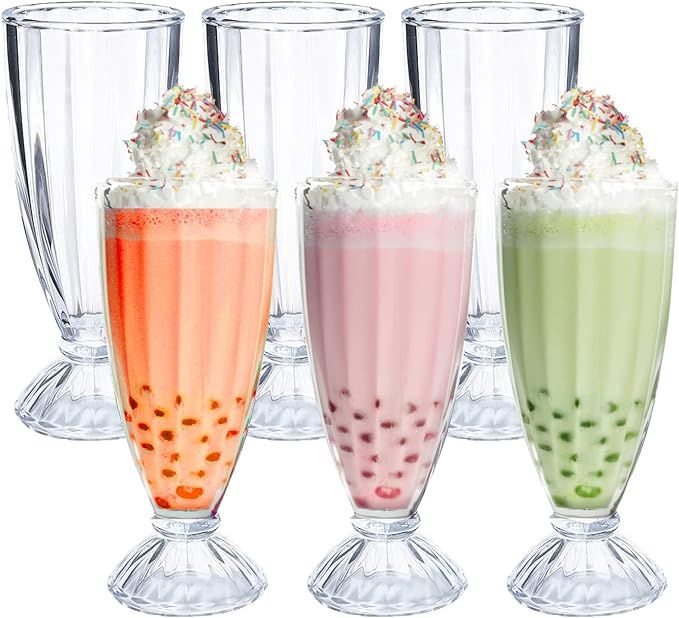 Cezoyx Set of 6 Milkshake Glasses with Spoons, 12 Oz Old Fashioned Soda Glasses Clear Cocktail Gl... | Amazon (US)