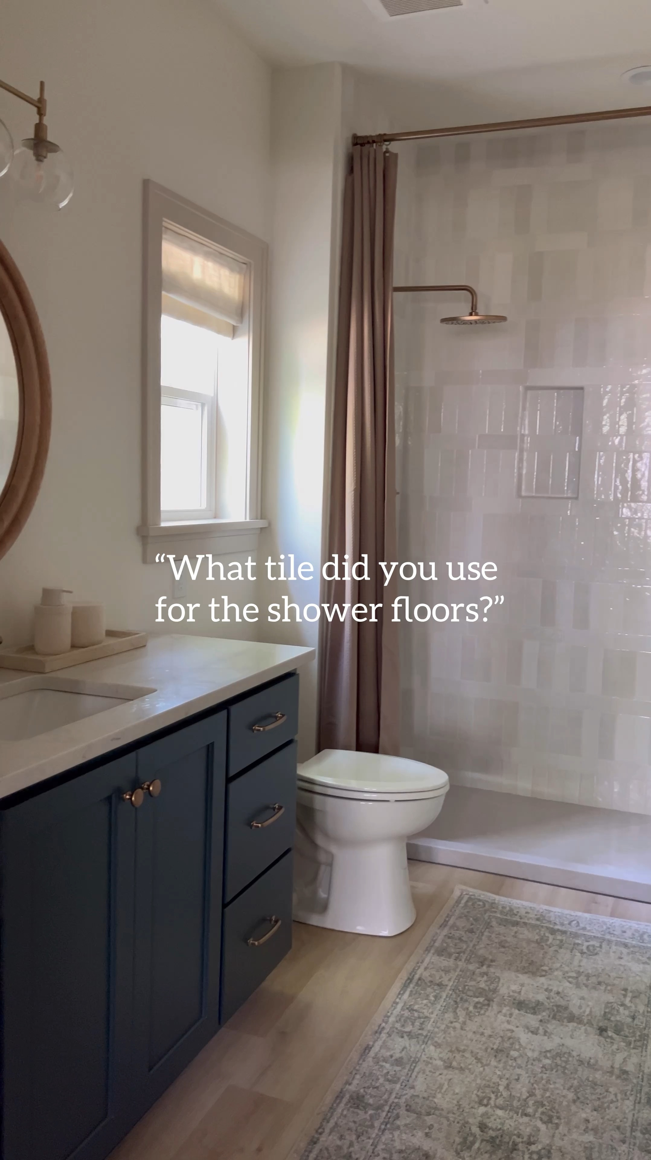 Shower pan colors we used: 
Color Sea Salt in first bathroom & color 
Tundra in the second bathroom! 