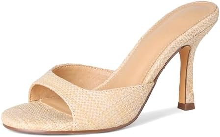 High Heels Mules for Women Summer Sandals Open Toe Slip on Stiletto Heels for Women Round Toe Raf... | Amazon (US)