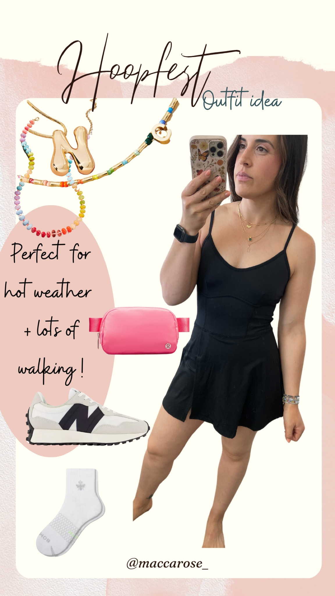 Target tennis dress. 
Pink lover. 
Belt bag. 
Lululemon. 
327 new balance sneakers. 
Trendy jewelry look. 
Athleisure fashion  

#LTKTravel #LTKFitness #LTKActive